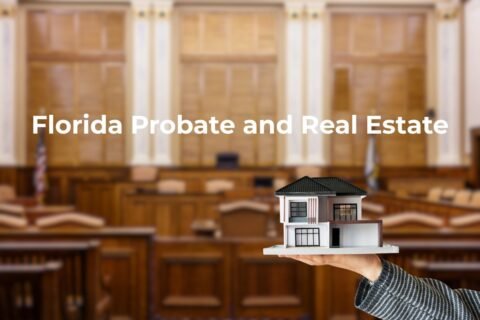 Illustration showing the Florida probate process for real estate, from court filing to final distribution.